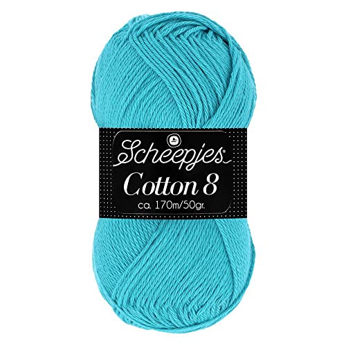 Scheepjes Cotton 8 Baumwollgarn blau aqua | Häkelwolle reine Baumwolle zum Stricken und Häkeln | 100% Baumwolle | 50g ~170m für Nadelstärke 3 mm (725) von Scheepjes