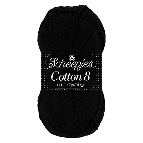 Scheepjes Cotton 8 Baumwollgarn schwarz | Häkelwolle reine Baumwolle zum Stricken und Häkeln | 100% Baumwolle | 50g ~170m für Nadelstärke 3 mm (515) von Scheepjes