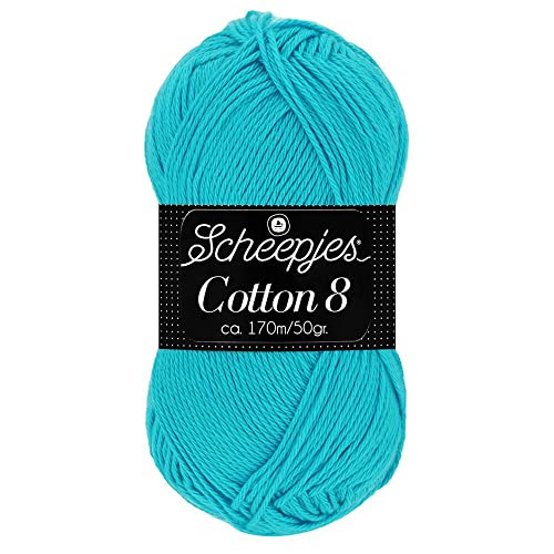 Scheepjes Cotton 8 Baumwollgarn türkis | Häkelwolle reine Baumwolle zum Stricken und Häkeln | 100% Baumwolle | 50g ~170m für Nadelstärke 3 mm (712) von Scheepjes