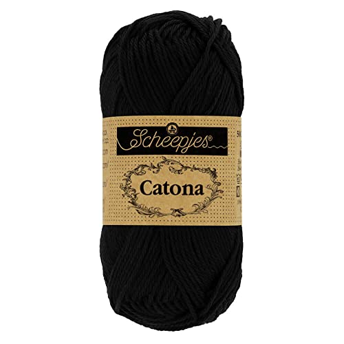 Scheepjes 1704-2 Catona Baumwolle Garn, 110 Jet Black, 10x10g, 10 Count von Scheepjes