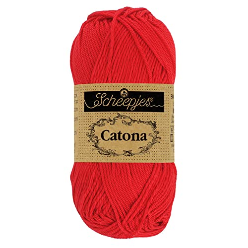 Scheepjes 1704-2 Catona Baumwolle Garn, 115 Hot Red, 10x10g, 10 Count von Scheepjes