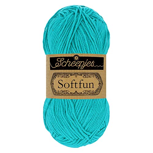 Scheepjes 1592-2 Softfun Baumwolle Garn, 2423 Bright Turquoise, 10x50g, 10 Count von Scheepjes