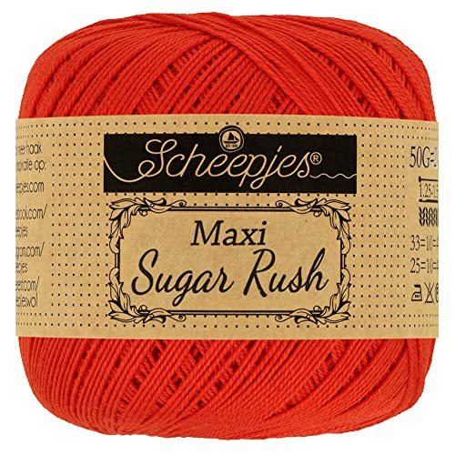 Scheepjes 1694-2 Maxi Sugar Rush Baumwolle Garn, 100% merzerisierte, 390 Poppy Rose, 10x50g, 10 Count von Scheepjes