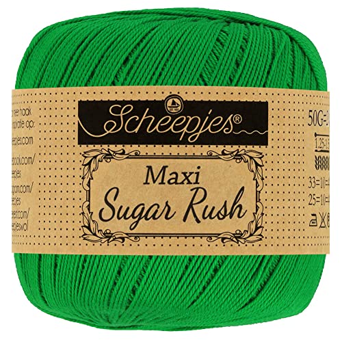 Scheepjes 1694-2 Maxi Sugar Rush Baumwolle Garn, 100% merzerisierte, 606 Grass Green, 10x50g, 10 Count von Scheepjes