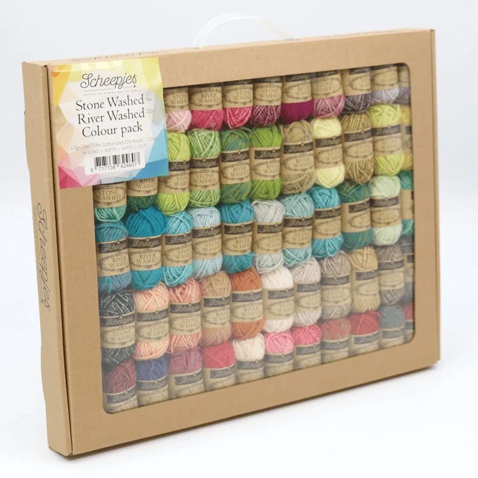 Scheepjes Stone Washed & River Washed Colour Pack Häkelwolle, (58-St), 36x 10g Stone Washed + 22x 10g River Washed von Scheepjes