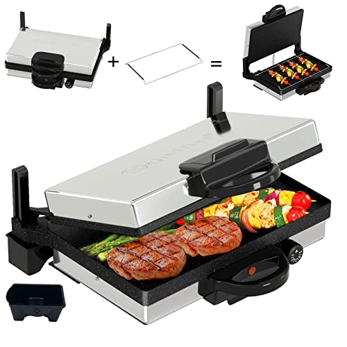 Kontaktgrill, Scheffler 2000W Optigrill,Multi grill, Lahmacun Makinasi, Grill, Toaster, Brotmaschine, Edelstahl Tischgrill mit Grill, Brotbackform, Antihaft-Beschichtung von Scheffler