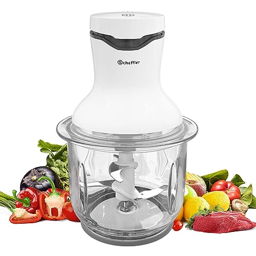 Scheffler Multi Zerkleinerer Küche Elektrisch, Multizerkleinerer Elektrisch mit 1.5L Glasbehälter, 300W, 4 Edelstahlmes, 2 Geschwind, Universalzerkleinerer Food Chopper, Gemüsezerkleinerer Elektrisch von Scheffler