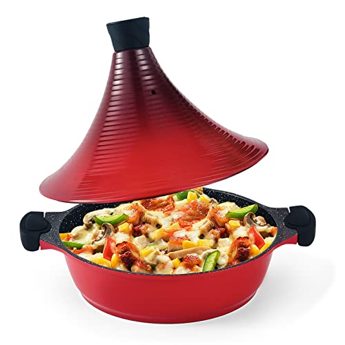 Scheffler Tajine Topf - Marokkanische Tagine 28cm Antihaftbeschichtung aus Aluminium mit kegelförmigem (28CM-Red) von Scheffler