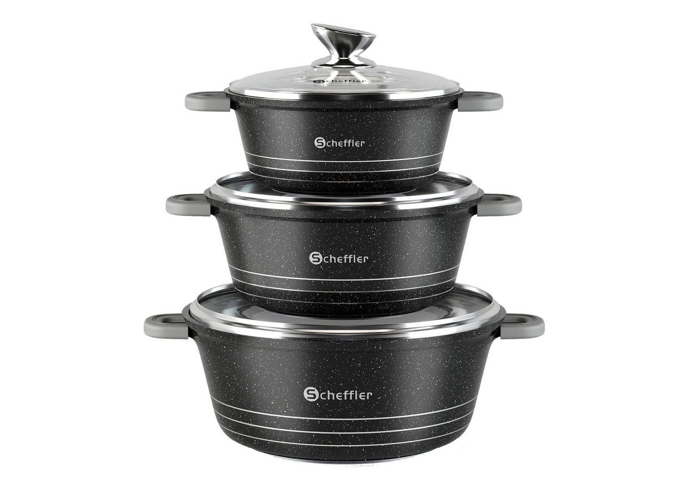 Scheffler Topf-Set 6-tlg Kochtopf Set Induktions Antihaftbeschichtung Töpfe Set, Aluminium (Topf) von Scheffler