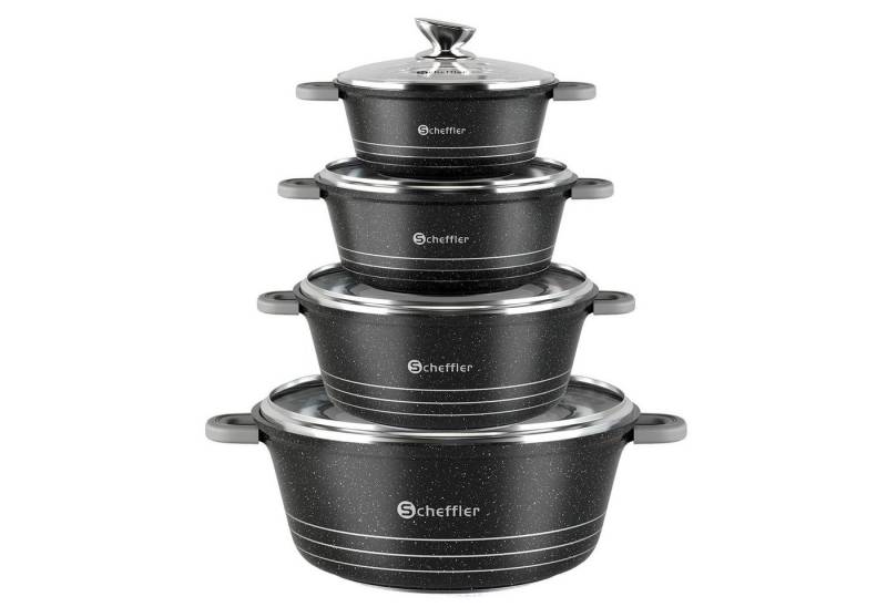Scheffler Topf-Set Kochtopf Set Induktions Antihaftbeschichtung Töpfe Set mit Glasdeckel, Aluminium (2,2/4/6/10L, 4-tlg., Topf), Induktionsgeeignet von Scheffler