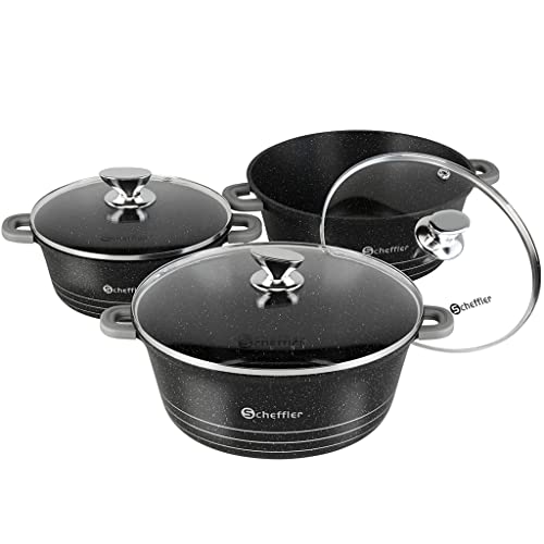 Scheffler Topfset mit Glasdeckel Kochtopf Set Induktions Töpfe Set, 2.2L/24cm,4L/28cm,6L,Töpfe Set, mit Antihaftbeschichtung, Spülmaschinenfest, RH-TG16202428 Scheffler Topfset mit Glasdeckel Kochtopf Set Induktions Töpfe Set, 2.2L/24cm,4L/28cm,6L,Töpfe Set, mit Antihaftbeschichtung, Spülmaschinenfest, RH-TG16202428 von Scheffler