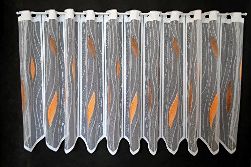 Scheibengardinen 50 - 55 cm hoch Scheibengardine Tropfenmuster 50 cm hoch weiß/braun/Terra - Wunschbreite frei wählbar durch gekaufte Menge in 14 cm Schritten - Meterware von VHG