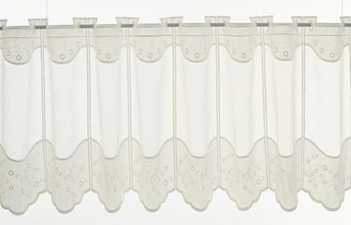 Scheibengardinen Höhe Variabel Scheibengardine Blumenstickerei 45 cm hoch Natur - Wunschbreite frei wählbar durch gekaufte Menge in 15,5 cm Schritten - Meterware von Scheibengardinen Höhe Variabel