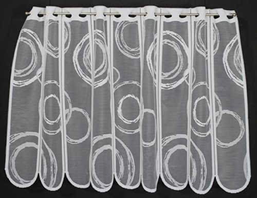 Scheibengardine Kringel 60 cm hoch Weiß - Wunschbreite frei wählbar durch gekaufte Menge in 11 cm Schritten - Meterware von Scheibengardinen Höhe Variabel