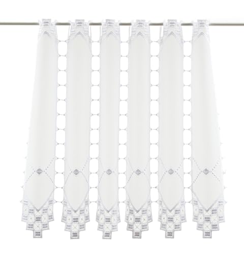 Scheibengardinen Höhe Variabel Scheibengardine Lochstickerei 46 cm hoch Weiß - Wunschbreite frei wählbar durch gekaufte Menge in 10,5 cm Schritten - Meterware von Scheibengardinen Höhe Variabel