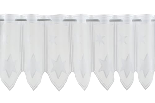 Scheibengardinen Höhe Variabel Scheibengardine Sterne 30 cm hoch Weiß - Wunschbreite frei wählbar durch gekaufte Menge in 28 cm Schritten - Meterware von Scheibengardinen Höhe Variabel