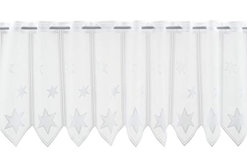 Scheibengardine Sterne 45 cm hoch Weiß - Wunschbreite frei wählbar durch gekaufte Menge in 28 cm Schritten - Meterware von Scheibengardinen Höhe Variabel