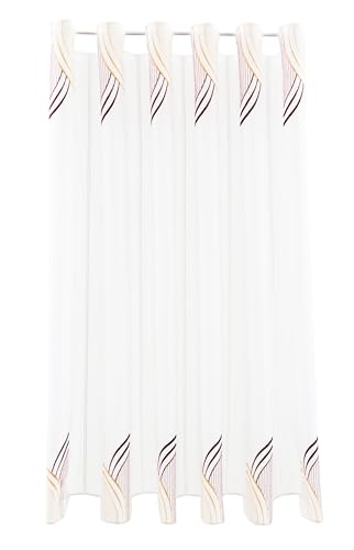 Scheibengardine Streifenmuster Welle 82 cm hoch weiß mit rot/Sekt - Wunschbreite frei wählbar durch gekaufte Menge in 15,5 cm Schritten - Meterware Scheibengardine Streifenmuster Welle 82 cm hoch weiß mit rot/Sekt - Wunschbreite frei wählbar durch gekaufte Menge in 15,5 cm Schritten - Meterware von Scheibengardinen Höhe Variabel