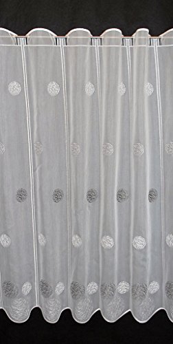 Scheibengardinen Höhe Variabel Scheibengardine bestickte Kugeln 100 cm hoch weiß mit Silber/anthrazit - Wunschbreite frei wählbar durch gekaufte Menge in 15,5 cm Schritten - Meterware von Scheibengardinen Höhe Variabel