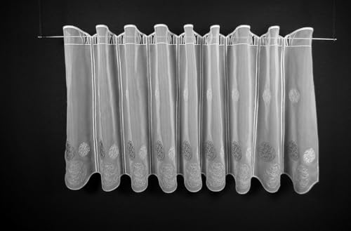 Scheibengardine bestickte Kugeln 50 cm hoch weiß mit Silber/anthrazit - Wunschbreite frei wählbar durch gekaufte Menge in 15,5 cm Schritten - Meterware von Scheibengardinen Höhe Variabel