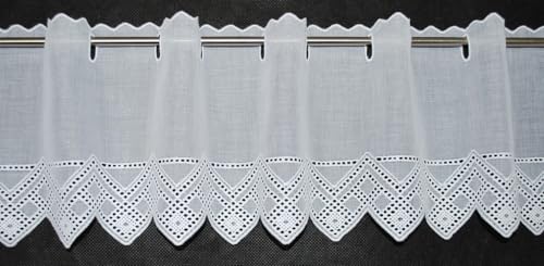 Scheibengardine gezackter Abschluss 14 cm hoch Weiß - Wunschbreite frei wählbar durch gekaufte Menge in 21 cm Schritten - Meterware von Scheibengardinen Höhe Variabel
