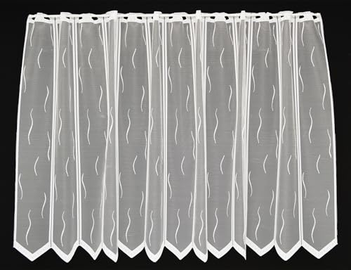 Scheibengardinen Höhe Variabel Scheibengardine kleinem Wellenmuster 90 cm hoch Weiß - Wunschbreite frei wählbar durch gekaufte Menge in 25,5 cm Schritten - Meterware von Scheibengardinen Höhe Variabel