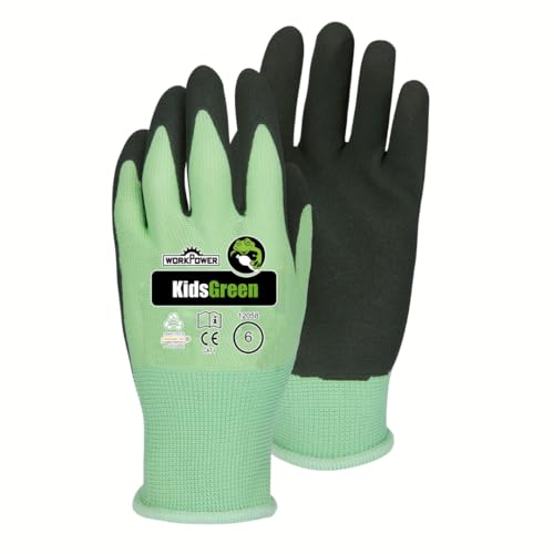 Scheibler Workwear – Kinder Arbeitshandschuhe Kids Green – Gartenhandschuhe mit Handflächenbeschichtung & elastischem Handrücken – verfügbar in den Größen 6 (Schwarz/Rot) von Scheibler