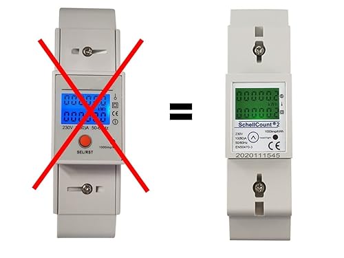 Schellcount2 - Stromzähler digitaler Wechselstromzähler für DIN Hutschiene mit LCD, als Zwischenzähler geeignet bis 80A,1000imp./kWh mit Tageszählfunktion multifunktionale Anzeige von SchellCount