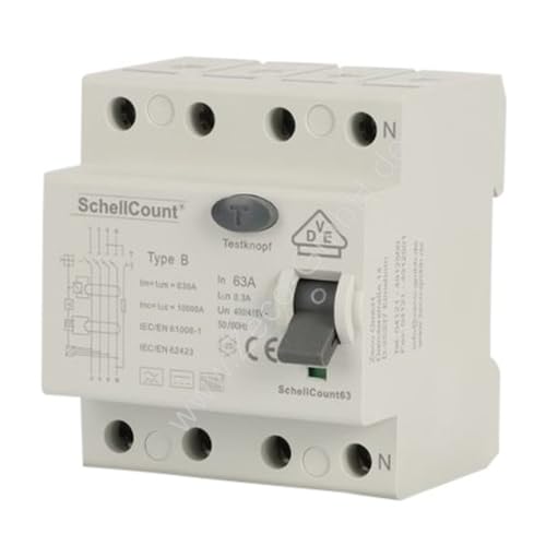 FI/RCD Typ B - Allstromsensitiv - 63A 4-Polig 0,3A / 300mA Fehlerstromschutzschalter VDE Zertifizierung FI/RCD Typ B - Allstromsensitiv - 63A 4-Polig 0,3A / 300mA Fehlerstromschutzschalter VDE Zertifizierung von SchellCount