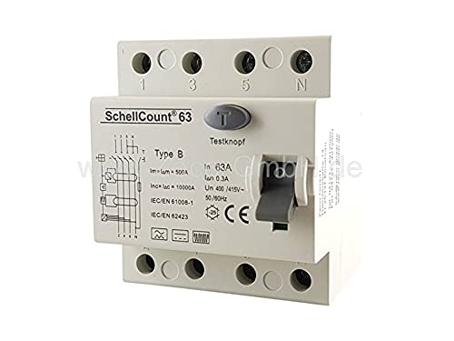 FI/RCD Typ B - Allstromsensitiv - 63A 4-Polig 0,3A / 300mA Fehlerstromschutzschalter FI/RCD Typ B - Allstromsensitiv - 63A 4-Polig 0,3A / 300mA Fehlerstromschutzschalter von SchellCount