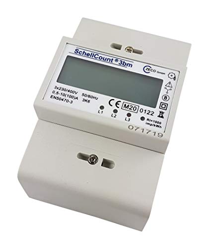 SchellCount 3bm - digitaler Stromzähler Drehstromzähler für DIN Hutschiene mit S0 1000 Imp/kWh Rücklaufsperre MID geeicht von SchellCount
