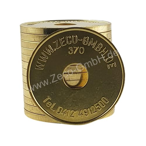 SchellCount Zeco Wertmarke 370 WM2, Waschmarke kompatibel mit Miele 1699370 WM2, Messing Jeton, 50 Stück 24x1,8 mm von SchellCount