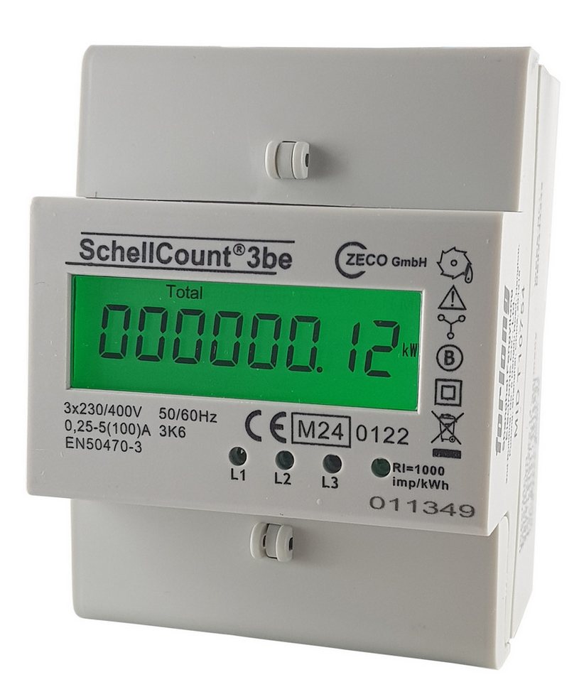 Schellcount Drehstromzähler 3-Phasen Energiezähler, MID geeicht, S0-Impulsausgang, 100A, 3,9TE Schellcount Drehstromzähler 3-Phasen Energiezähler, MID geeicht, S0-Impulsausgang, 100A, 3,9TE von Schellcount