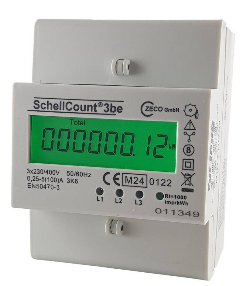Schellcount Drehstromzähler 3-Phasen Energiezähler, MID geeicht, S0-Impulsausgang, 100A, 3,9TE von Schellcount