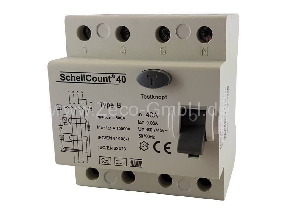 Schellcount Schalter FI-Schalter Fehlerstromschutzschalter TypB 40A 30mA Allstromsensitiv Schellcount Schalter FI-Schalter Fehlerstromschutzschalter TypB 40A 30mA Allstromsensitiv von Schellcount