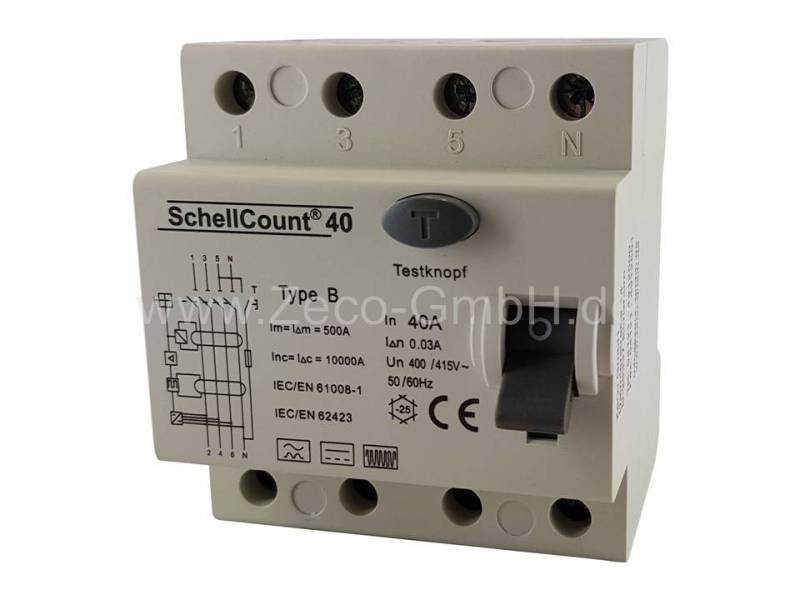 Schellcount Schalter FI-Schalter Fehlerstromschutzschalter TypB 40A 30mA Allstromsensitiv von Schellcount