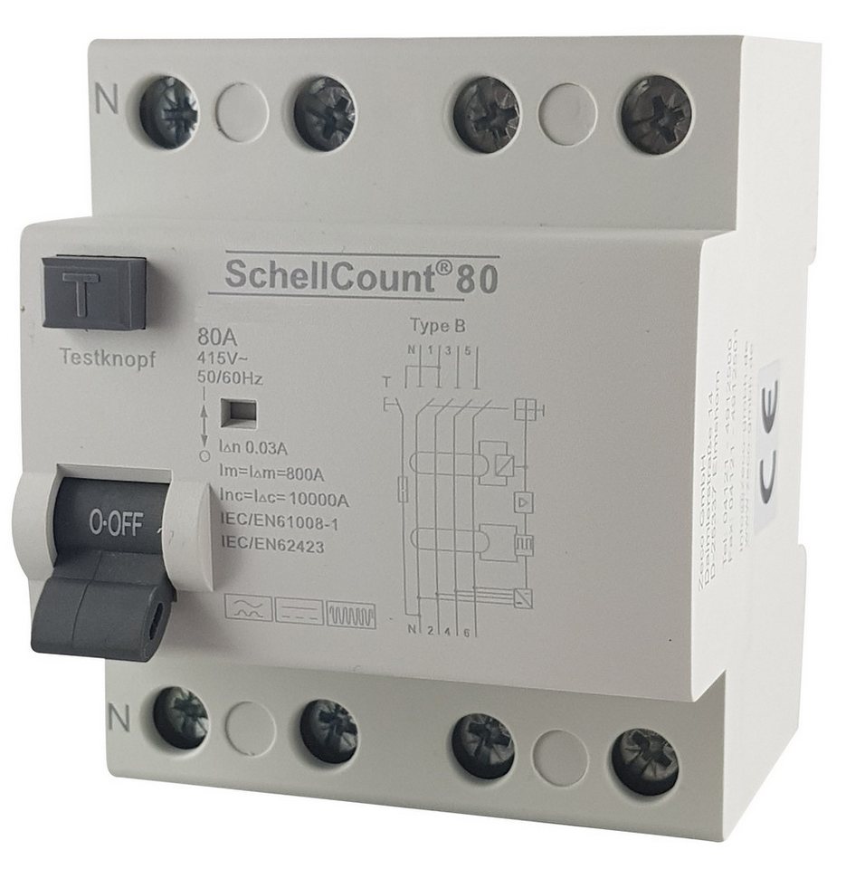 Schellcount Schalter Fehlerstromschutzschalter FI-Schalter RCD Typ B 80A 30mA 10kA 4-polig Schellcount Schalter Fehlerstromschutzschalter FI-Schalter RCD Typ B 80A 30mA 10kA 4-polig von Schellcount