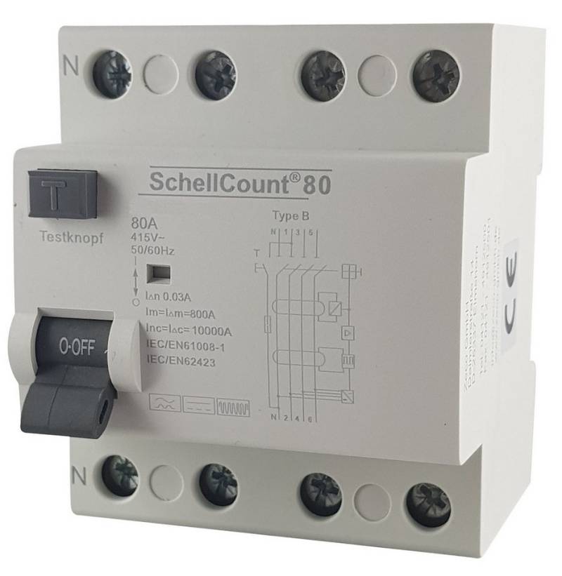 Schellcount Schalter Fehlerstromschutzschalter FI-Schalter RCD Typ B 80A 30mA 10kA 4-polig von Schellcount