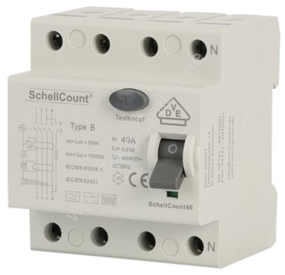 Schellcount Schalter Fehlerstromschutzschalter FI-Schalter Typ B 40A 30mA VDE Zertifiziert Schellcount Schalter Fehlerstromschutzschalter FI-Schalter Typ B 40A 30mA VDE Zertifiziert von Schellcount