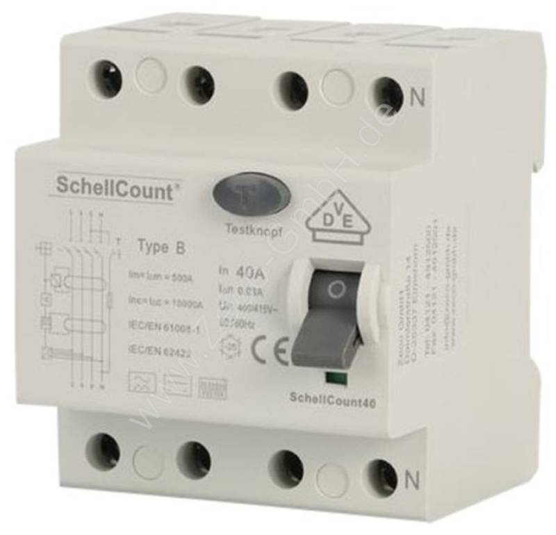 Schellcount Schalter Fehlerstromschutzschalter FI-Schalter Typ B 40A 30mA VDE Zertifiziert von Schellcount