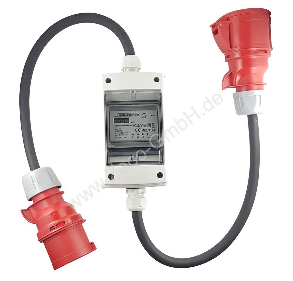 Schellcount Stromverbrauchszähler mobiler digitaler Stromzähler, geeicht, 3-phasig, CEE Adapter-16A Schellcount Stromverbrauchszähler mobiler digitaler Stromzähler, geeicht, 3-phasig, CEE Adapter-16A von Schellcount