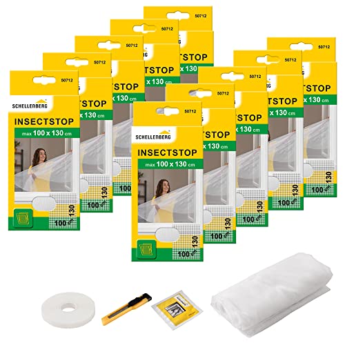 Schellenberg 10er Spar-Pack 50712 Fliegengitter für Fenster, Insektenschutz ohne Bohren, Schutz vor Mücken, Fliegen, Insekten & Ungeziefer, 100 x 130 cm, inkl. Befestigungsband, weiß von Schellenberg