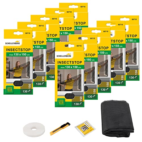 Schellenberg 10er Spar-Pack 50715 Fliegengitter für Fenster Insektenschutz und Mückenschutz inkl. Klebestreifen, ohne Bohren, 130 x 150 cm, anthrazit von Schellenberg