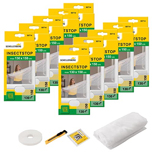 Schellenberg 10er Spar-Pack 50714 Fliegengitter für Fenster, Insektenschutz ohne Bohren, zuverlässiger Schutz gegen Mücken und Fliegen, inkl. Befestigungsband, 130 x 150 cm, weiß von Schellenberg