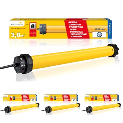 Schellenberg 20222 Rolladenmotor Maxi Action bis zu 3 m² Rolladen ganz einfach elektrisch bedienen, mechanische Endlageneinstellung, passend für 60 mm Stahlrohrwellen, Rolladenantrieb (Packung mit 4) von Schellenberg