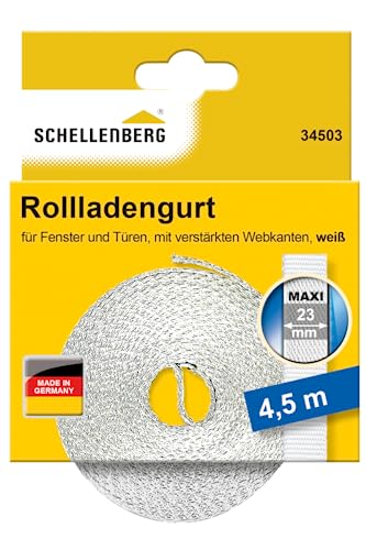 Schellenberg 34503 Rolladengurt 23 mm x 4,5 m - System MAXI, Rollladengurt, Gurtband, Rolladenband, weiß von Schellenberg