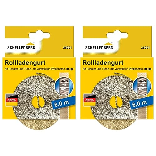 Schellenberg 36001 Rolladengurt 23 mm x 6,0 m System MAXI, Rollladengurt, Gurtband, Rolladenband, beige (Packung mit 2) von Schellenberg