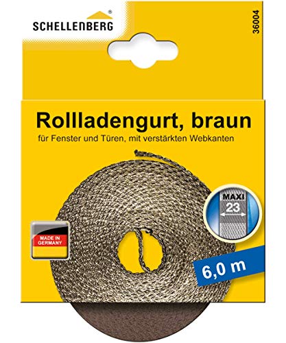 Schellenberg 36004 Rolladengurt 23 mm x 6,0 m System MAXI, Rollladengurt, Gurtband, Rolladenband, braun von Schellenberg