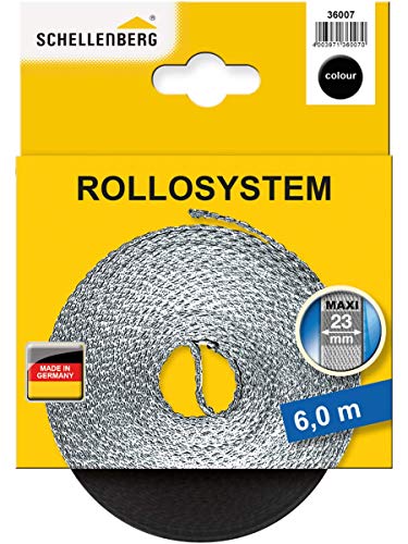 Schellenberg 36007 Rolladengurt 23 mm x 6,0 m System MAXI, Rollladengurt, Gurtband, Rolladenband, schwarz von Schellenberg