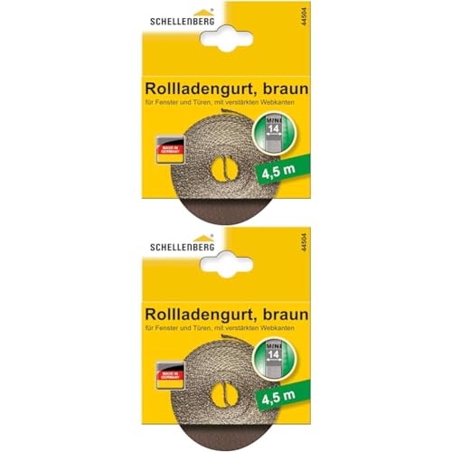 Schellenberg 44504 Rolladengurt 14 mm x 4,5 m System Mini, Rollladengurt, Gurtband, Rolladenband, braun (Packung mit 2) von Schellenberg